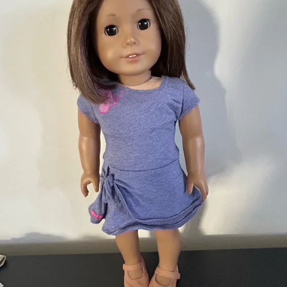 American Girl Doll with Brown Hair and Blue Dress - Picture 6 of 6